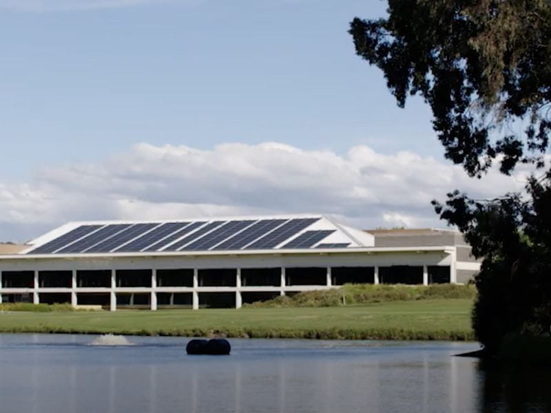 A big commercial office with solar panels 