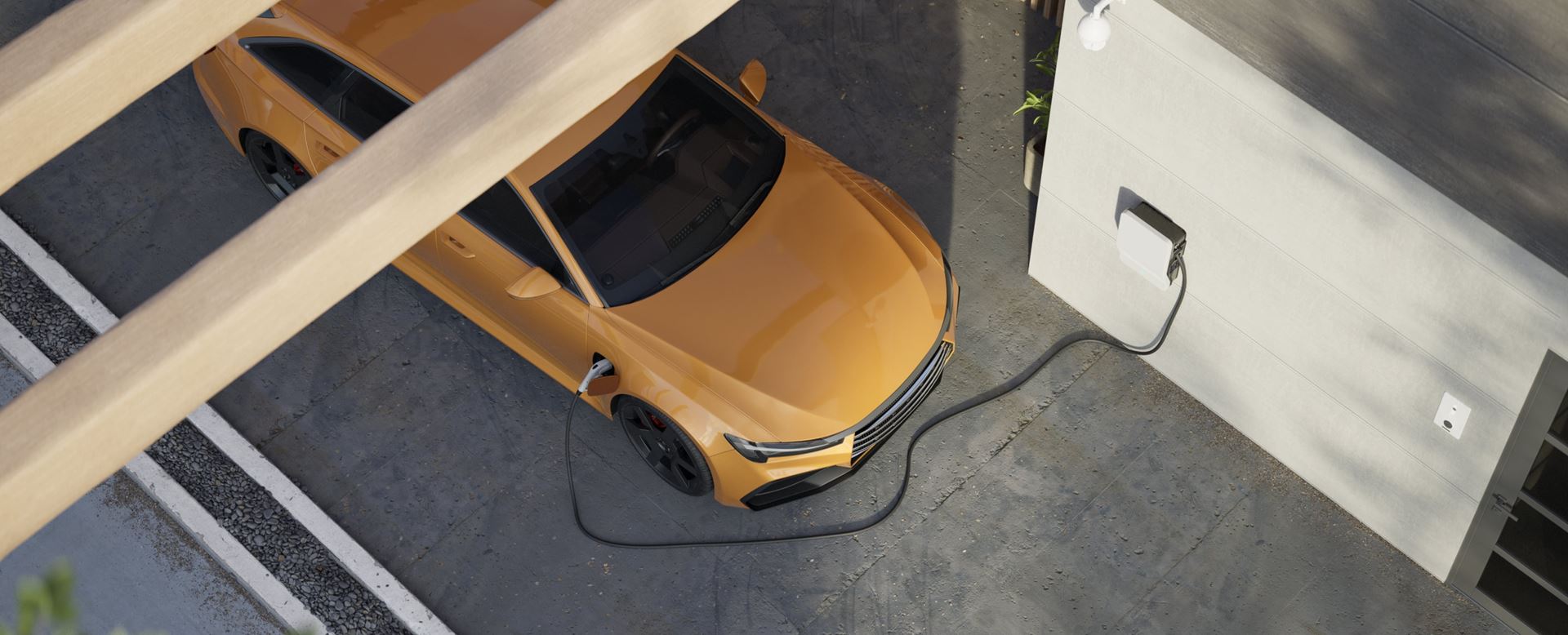 Dark yellow electric vehicle being charged