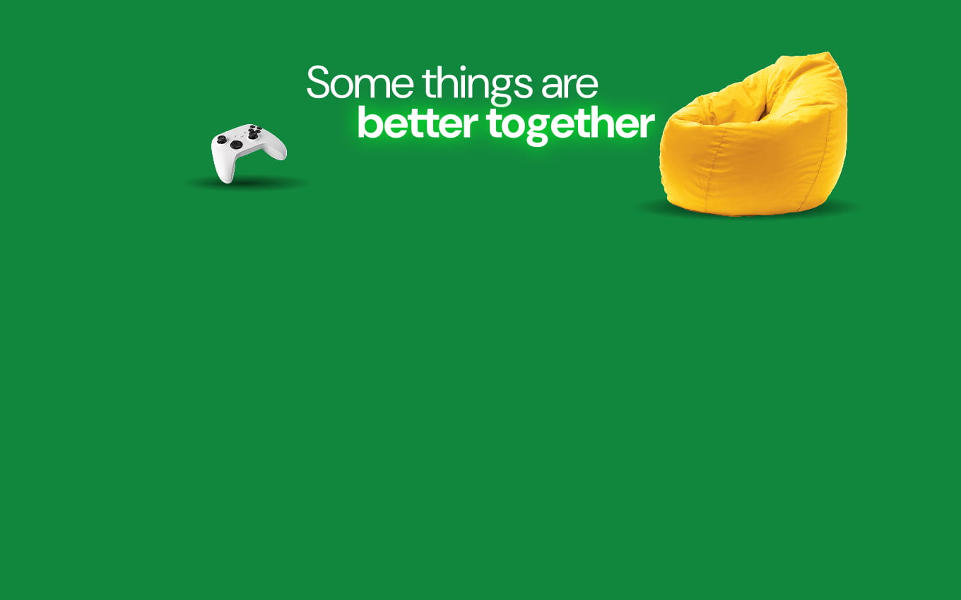 Broadband better together game console and beanbag