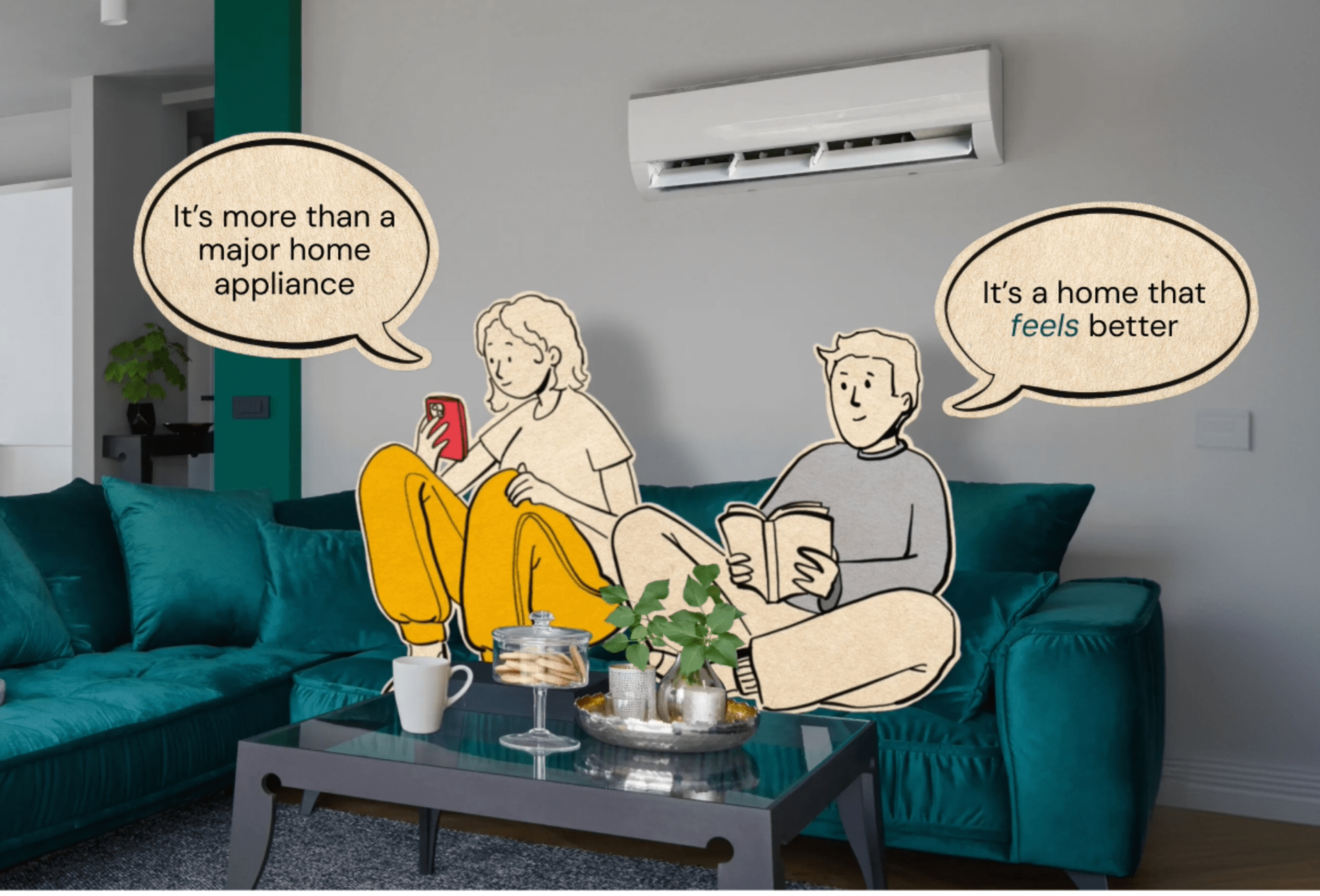 Couple on couch with air conditioning