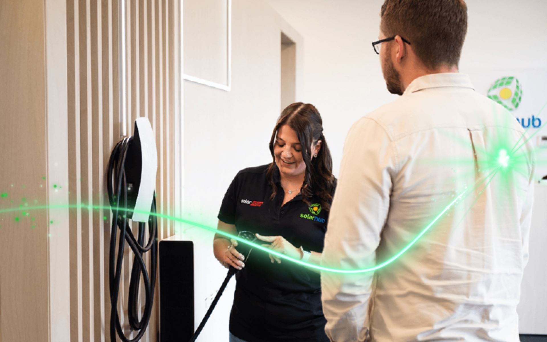 Energy-efficient solutions being explained by a woman