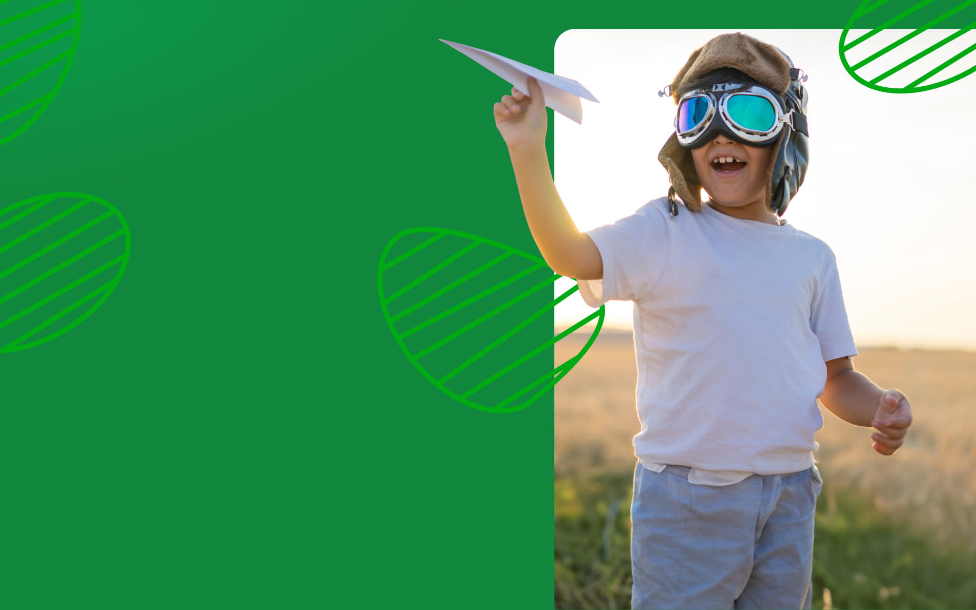 Child flying paper plane outside