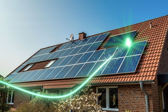 A sustainable house roof with solar panels