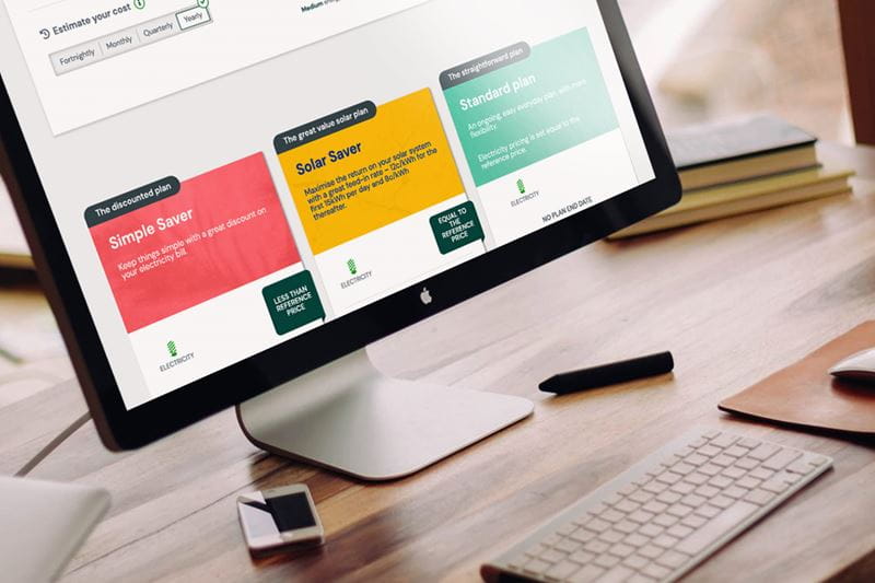 Computer screen displaying ActewAGL energy plans