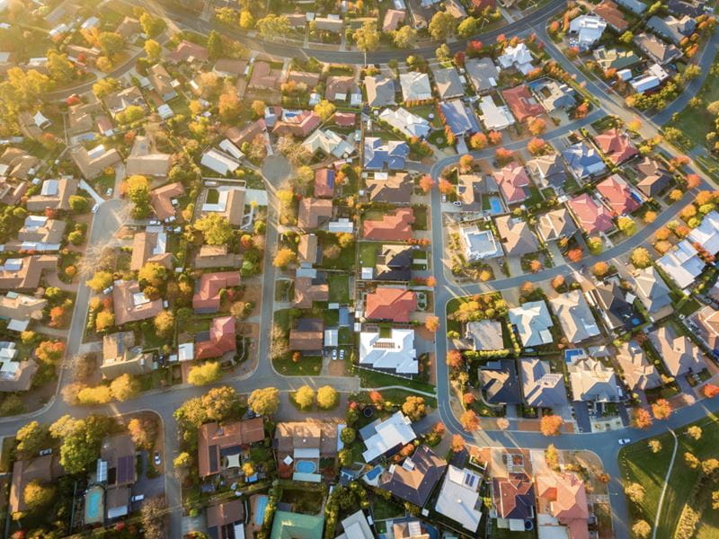 Overhead shot of suburban Canberra streets