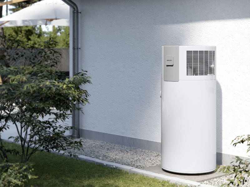 Electric hot water system on the exterior of the home