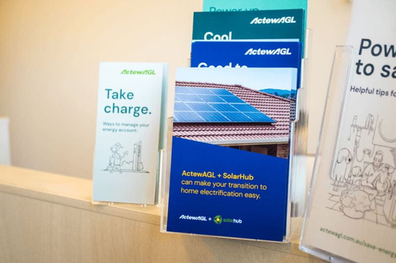 ActewAGL leaflets displayed in a room