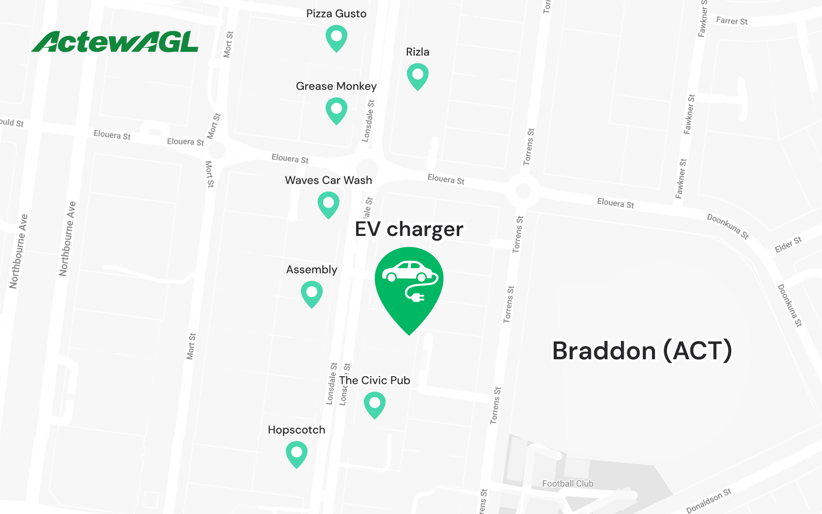 Braddon public EV fast chargers map
