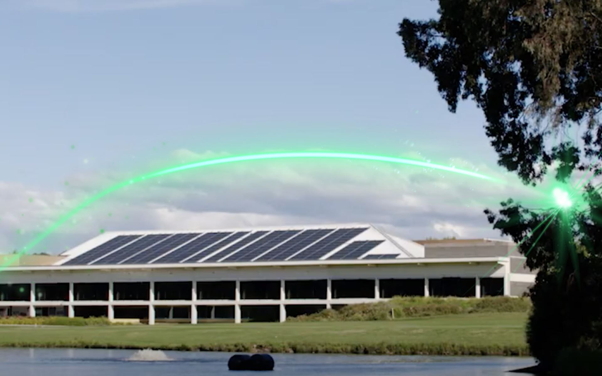 A large building with solar panels
