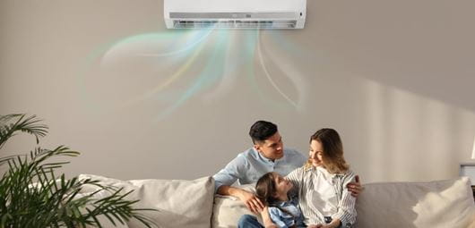 Family under air-conditioner