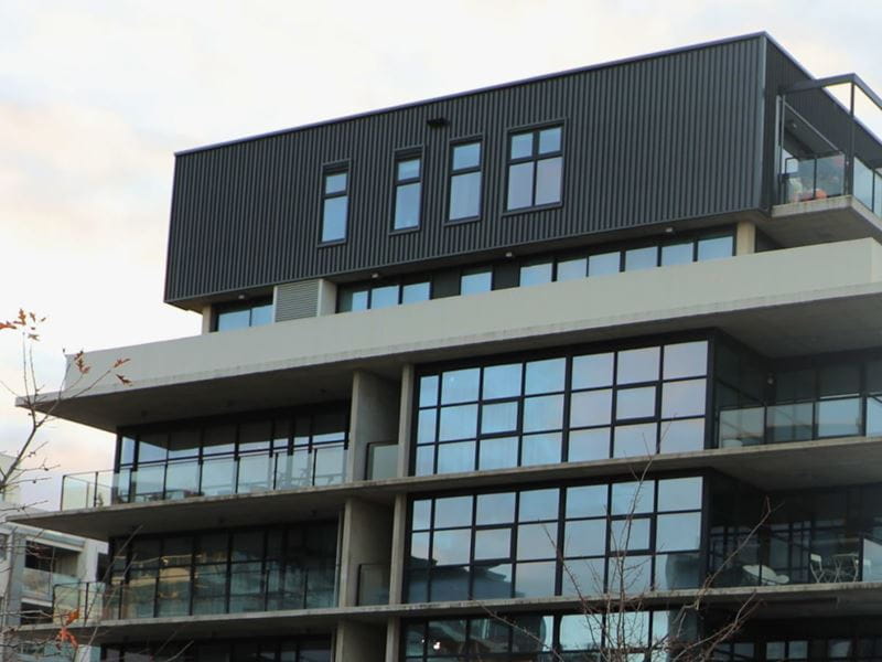 A big commercial office with black exterior