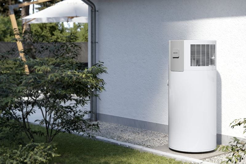 Outdoor installation of a hot water heat pump system