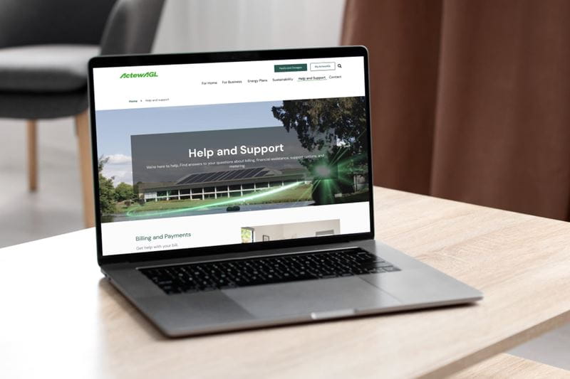 A laptop presenting ActewAGL's help and support information